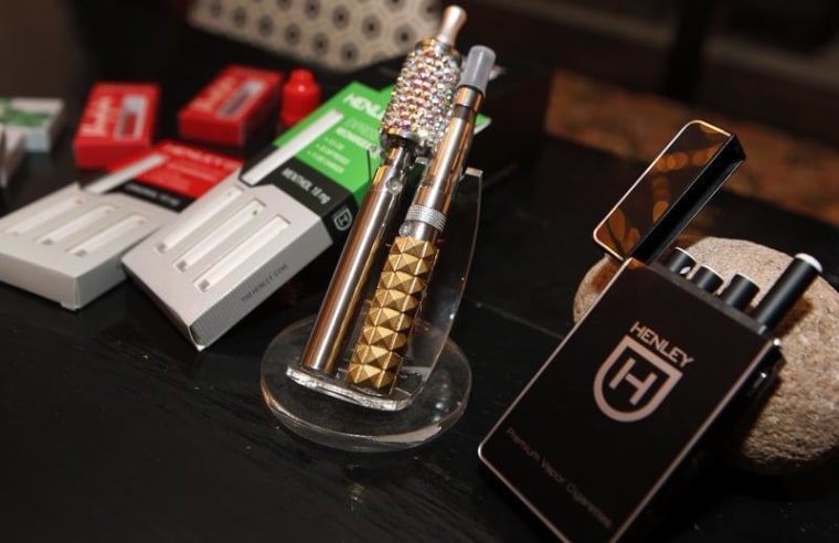 Various e-cigarette products for sale are seen at the Henley Vaporium in New York City