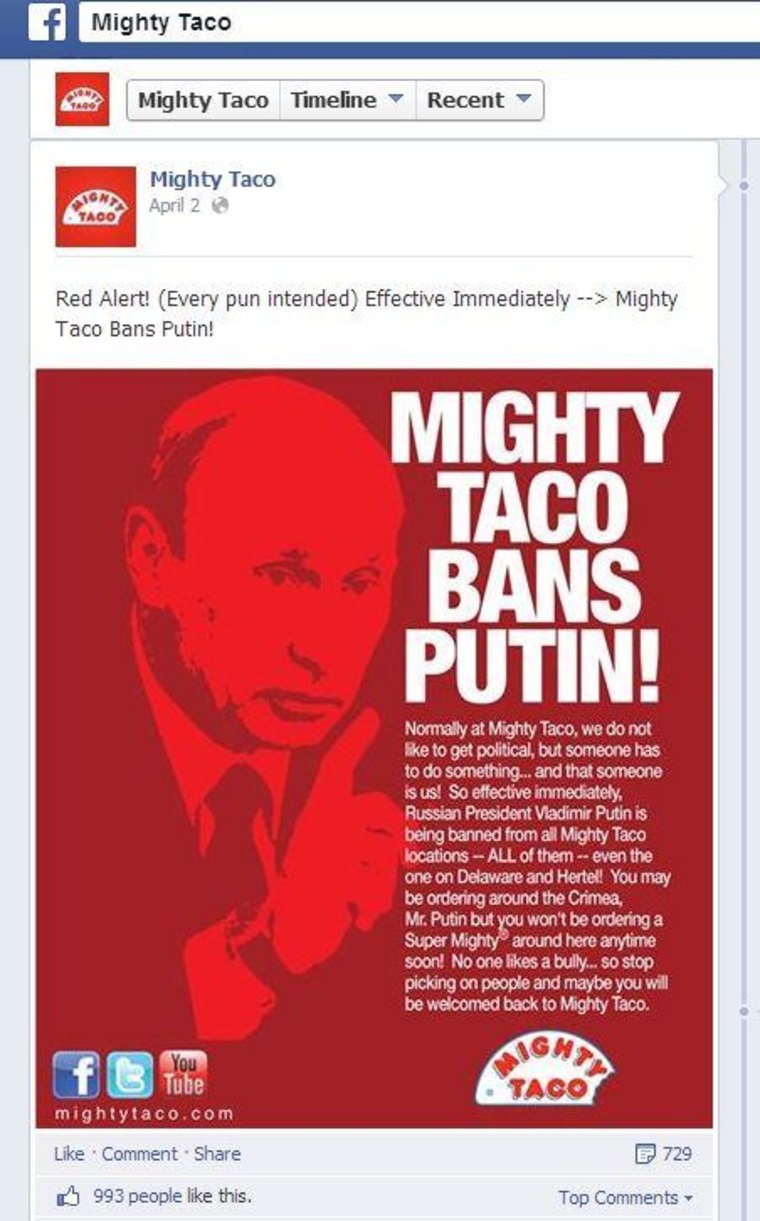 Mighty Taco bans Putin