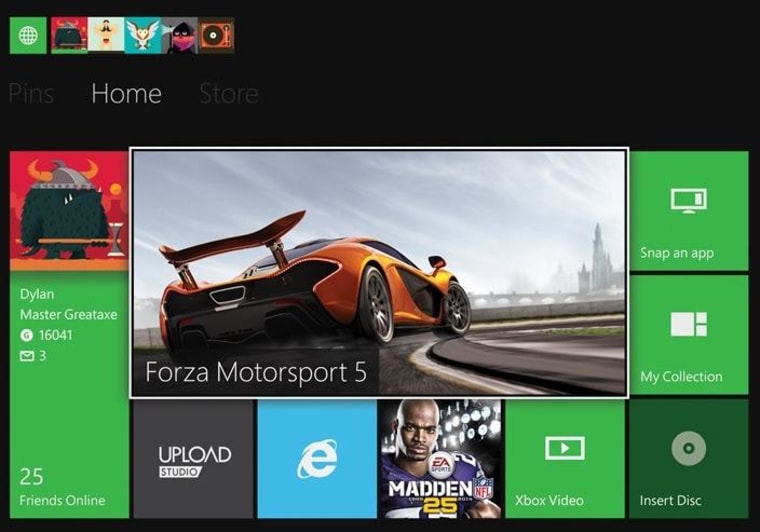 The Xbox home screen.