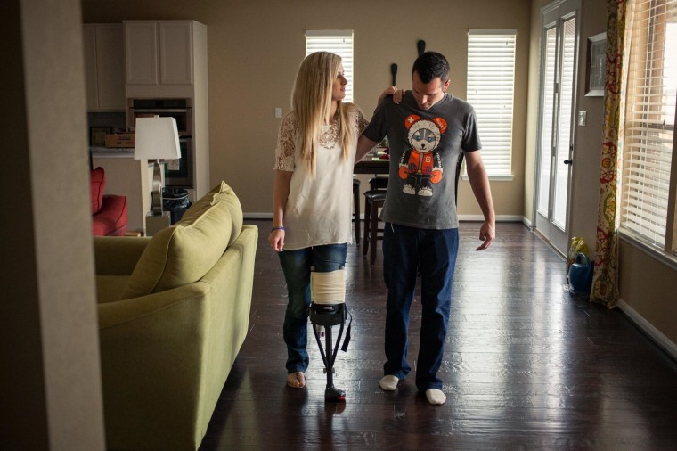 Image: Pete and Rebekah practice walking