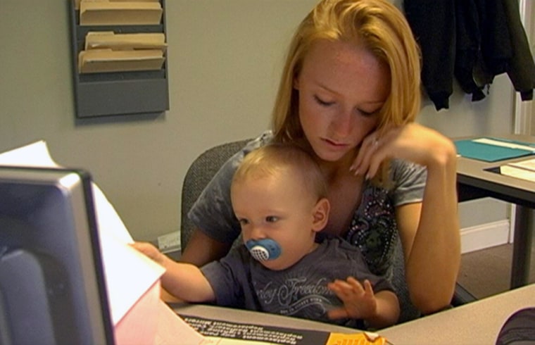 Image: Teen mother Maci is shown with her son Bentley in a scene from the teen reality series, \"Teen Mom.\"