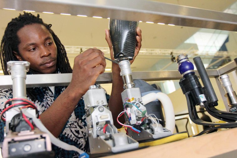  David Sengeh, a 26-year-old graduate student from Sierra Leone, was honored Wednesday with an award for his work on an innovative socket that makes prosthetic limbs more comfortable and thus functional for amputees.