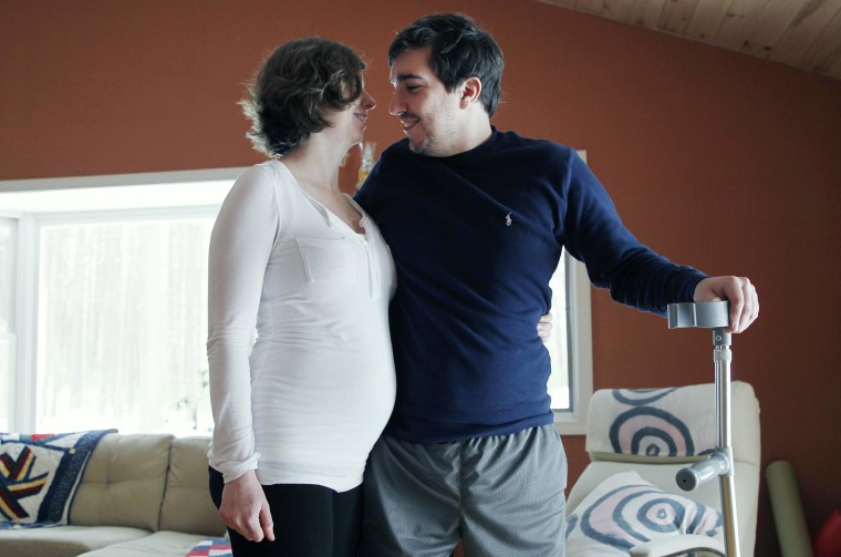 Image: Jeff Bauman, who lost both legs in the Boston Marathon bombings with his expectant then-fiance Erin Hurley
