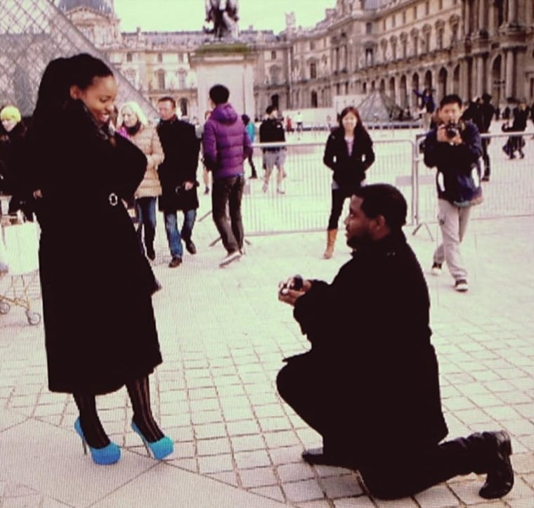 Michael Myvett proposes to Mattison Haywood in Paris. The two were chaperones on the bus carrying high school students to Humboldt State University when it was hit by a FedEx tractor trailer Thursday night. They were both killed in the crash.