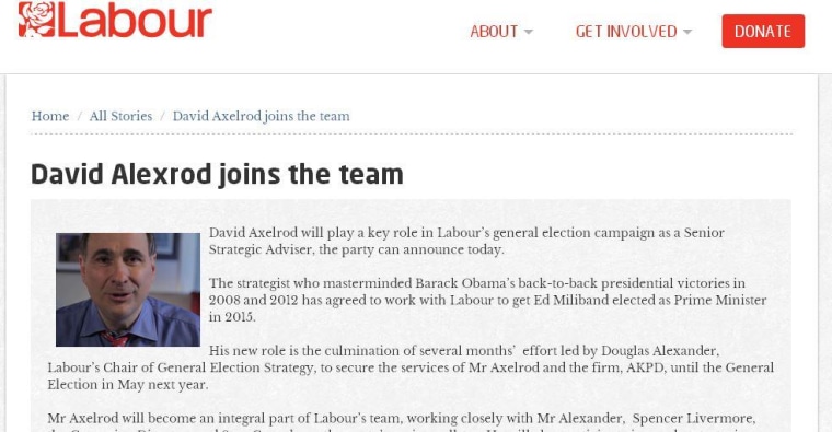 Image: Labour Party statement announcing David Axelrod's appointment