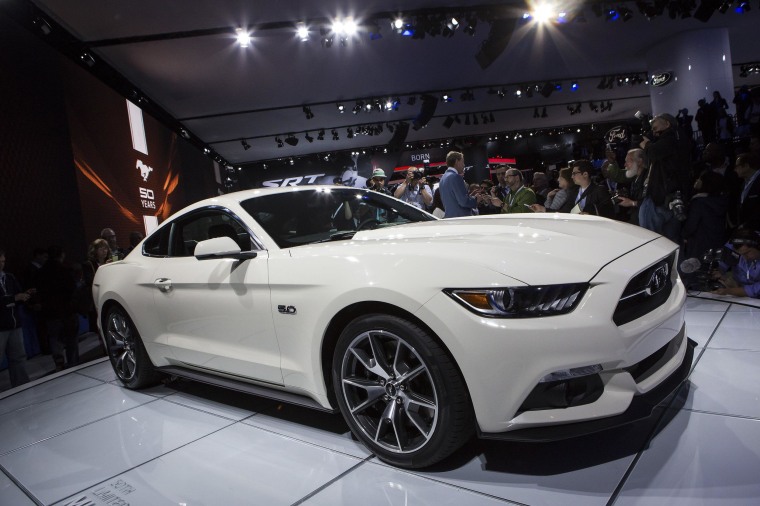 The 2015 50th anniversary Ford Mustang is introduced at the New York International Auto Show.