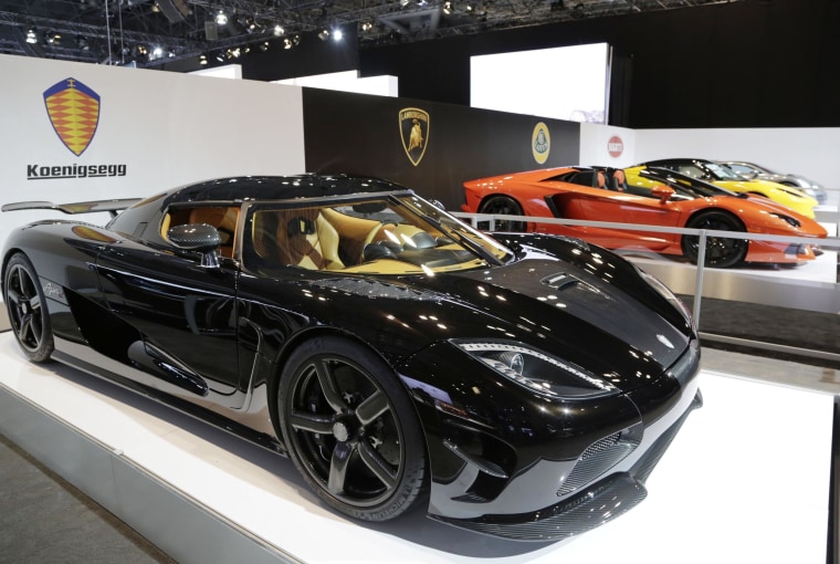 The Koenigsegg Agera R, left, is shown at the New York International Auto Show.