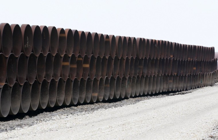 Image: Stacks of pipe are stored at the pipe yard for the Houston Lateral Project, a component of the Keystone pipeline system in Houston