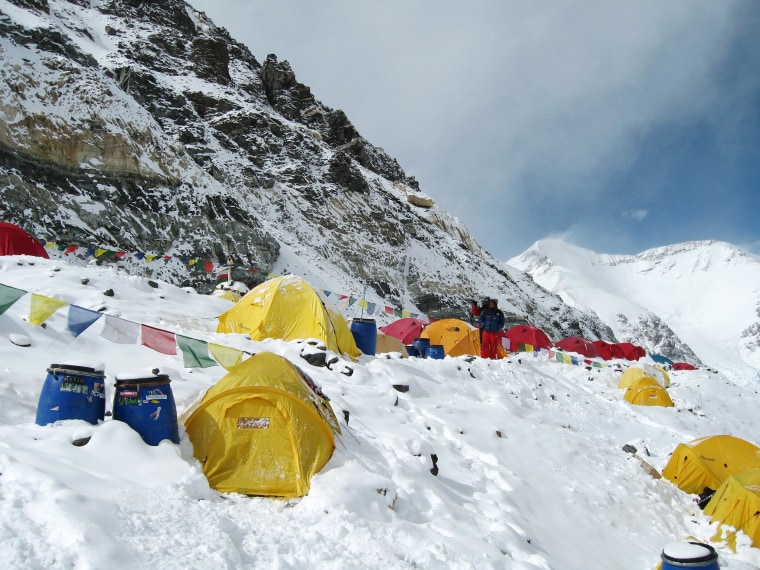 Image: An advance base camp for people climbing Mount Everest