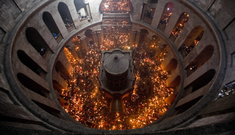 Image: Miracle of the Holy Fire in the Church of the Holy Sepulchre in Jerusalem the day before Easter