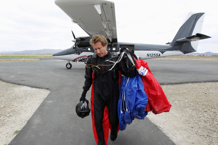 Image: Wingsuit jumper Joby Ogwyn after taking a practice jump near Perris, Calif.