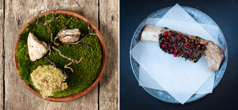 Two of the dishes served at Noma in Copenhagen, ranked number one on a list of the world's 50 best restaurants.