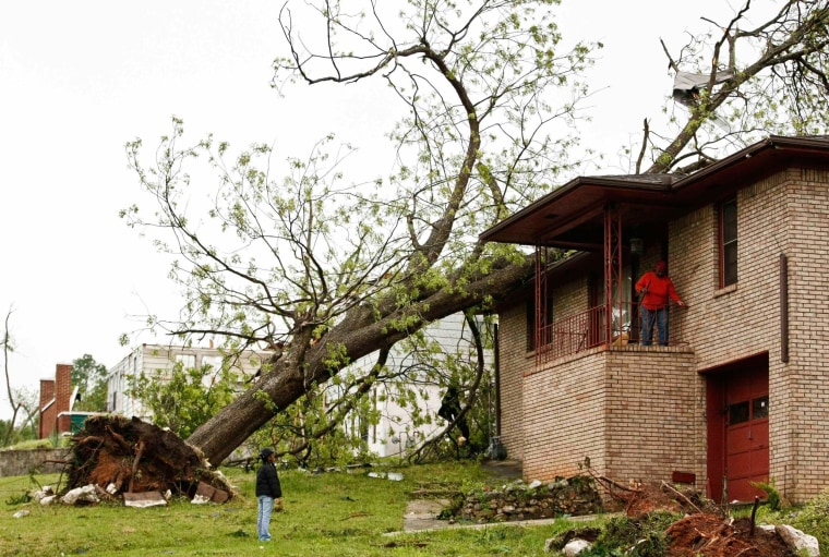 Image: Fallen trees and damaged homes are shown in Bessemer