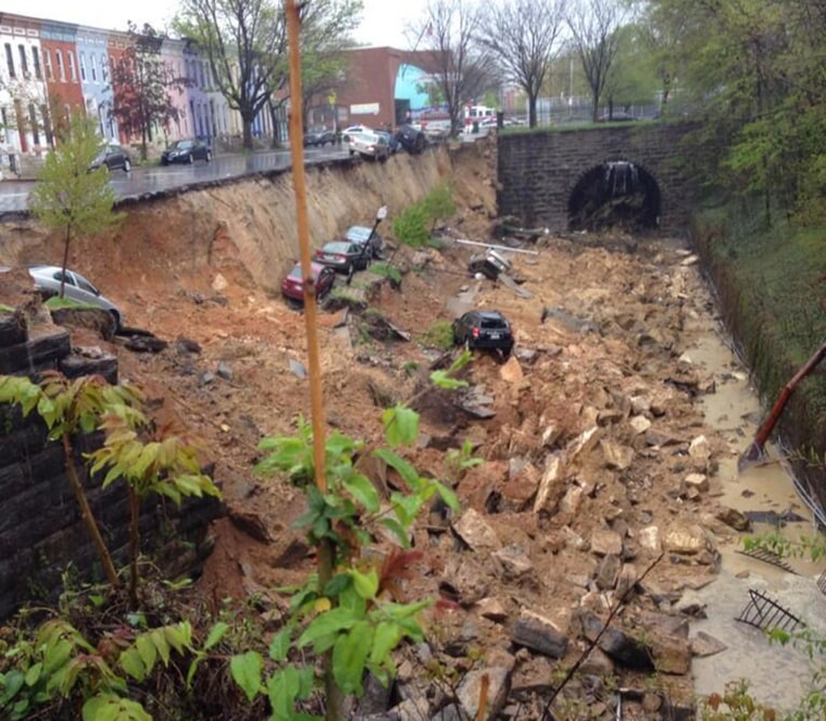 Image: Heavy rains caused a landslide in Baltimore, Md., on Wednesday, April 30, 2014.