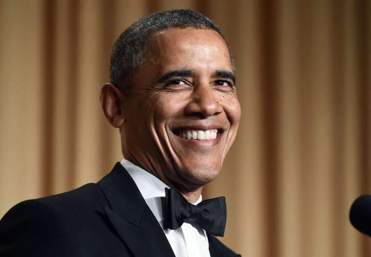 Image: President Barack Obama tells jokes during the White House Correspondents Dinner