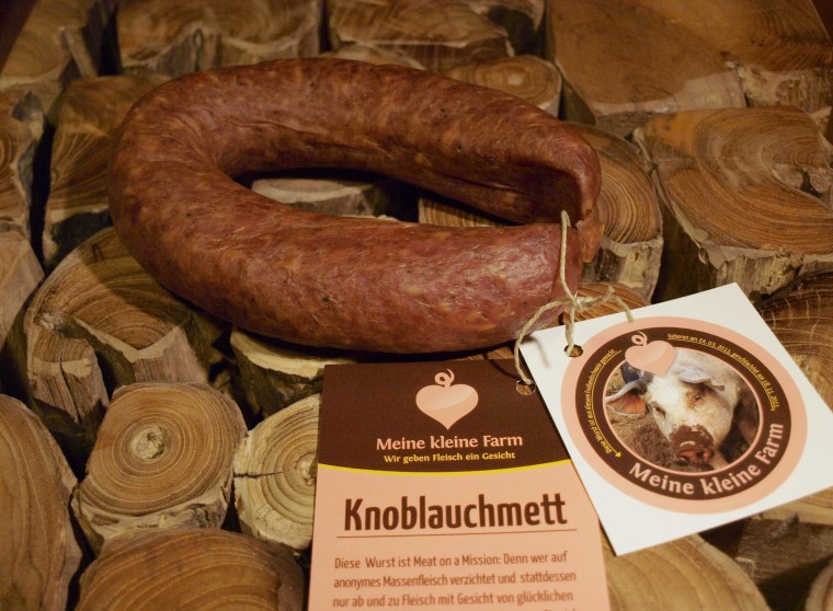 Image: German farm 'Meine kleine' is selling pork and beef products with labels featuring pre-slaughter photographs of the animals.