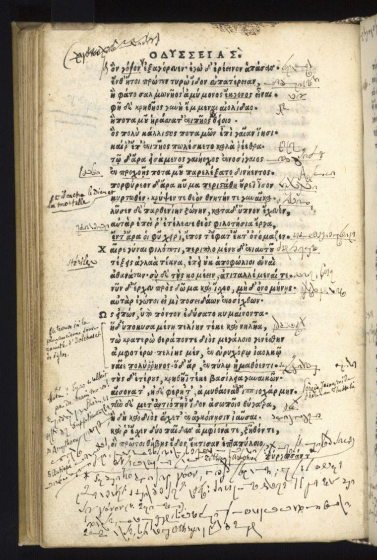 Image: Script in 16th-century edition of Homer’s "Odyssey"