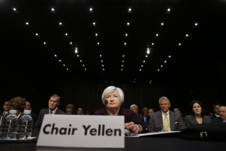 Fed chief Janet Yellen says the economy is on track for solid growth this quarter, but warned that a deterioration in housing or financial markets could alter that scenario.