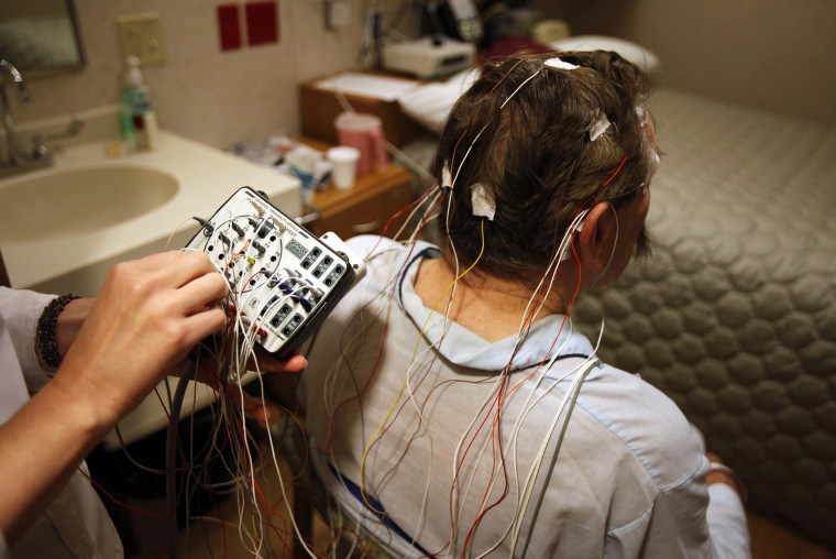 A participant in a sleep study at UW Hospital and Clinics in Madison, Wisconsin.