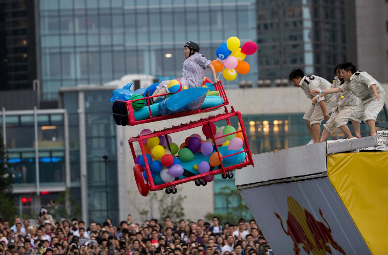 Image: A contestant takes part in the Red Bull Flugtag Hong Kong 2014