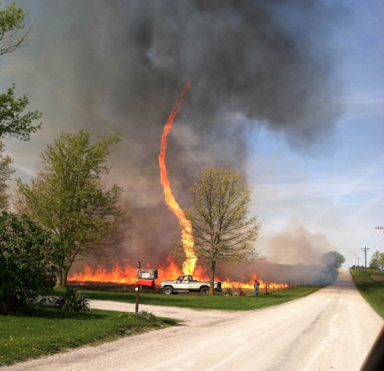 Wind whips up a 'firenado' near Chillicothe, Missouri.