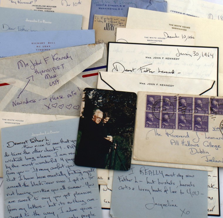 Some of the correspondence between Jackie Kennedy and Father Joseph Leonard that will be auctioned next month.