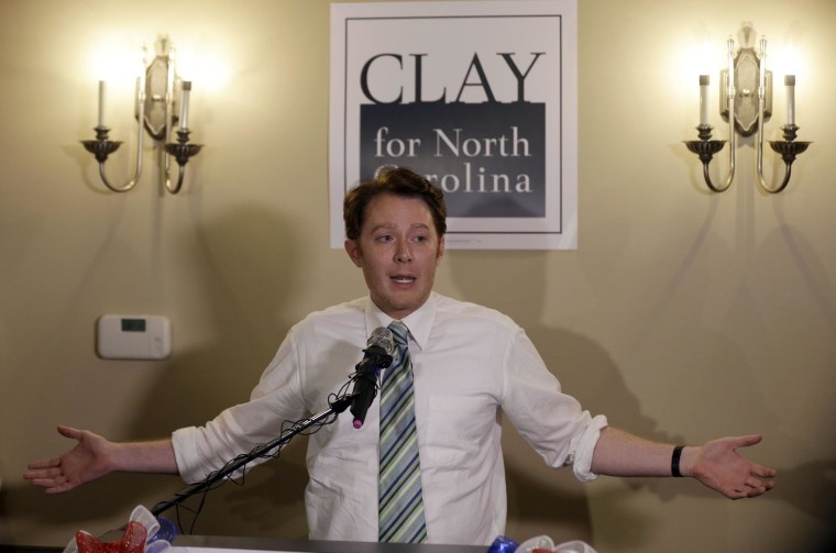 Clay Aiken speaks to supporters during an election night watch party in Holly Springs, N.C., Tuesday, May 6, 2014. Aiken is seeking the Democratic nomination for North Carolina's 2nd Congressional District. 