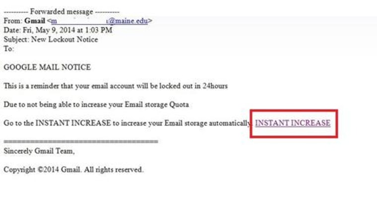 Image: Scam email targeting Google users