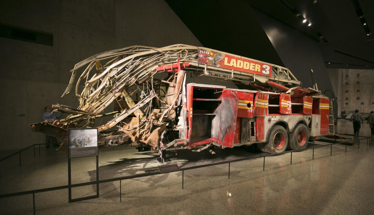 Image: FDNY Ladder 3 truck was crushed when the North Tower collapsed of Sept. 11, 2001. All 11 responding members of Ladder 3 were killed inside the tower. Their last reported position was on the 35th floor.
