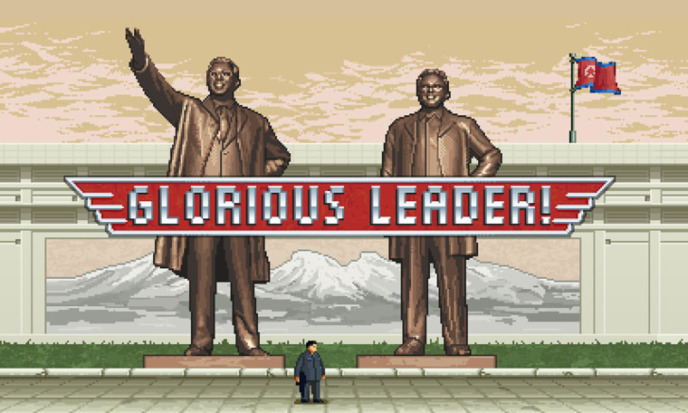 Kim Jong Un looks at things in the game "Glorious Leader."