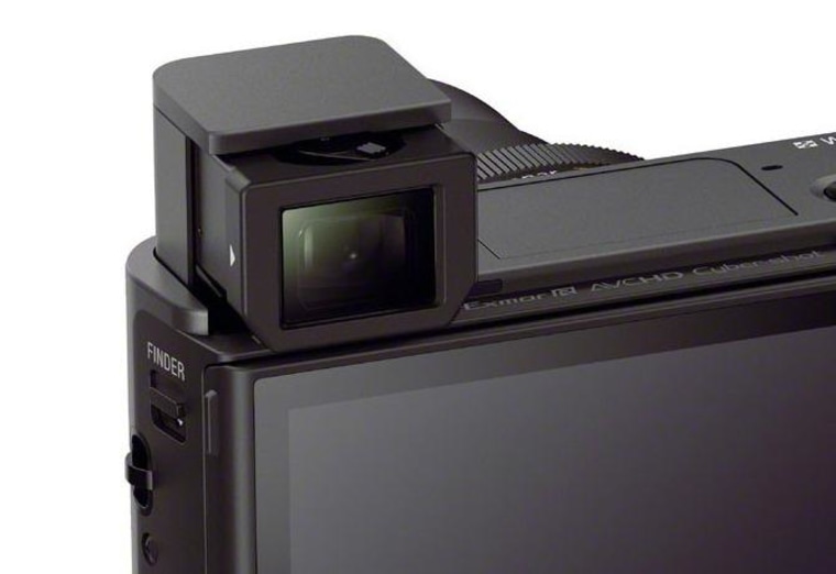The EVF hides in the body of the camera and pops up with the push of a button.