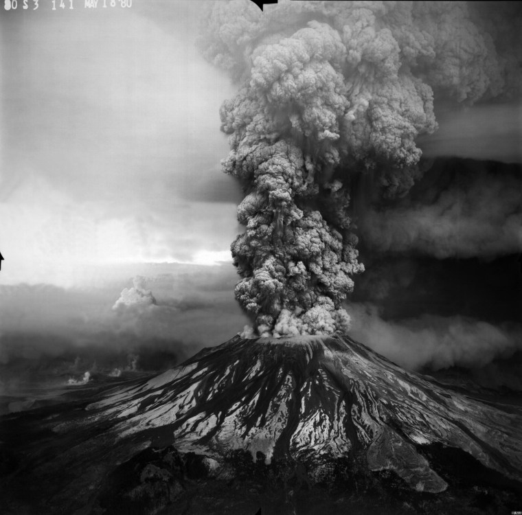 Mount St. Helens erupts on May 18, 1980.
