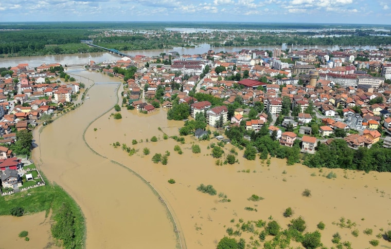 Image: An aerial view shows a flooded area near the Northern-Bosnian town of Brcko