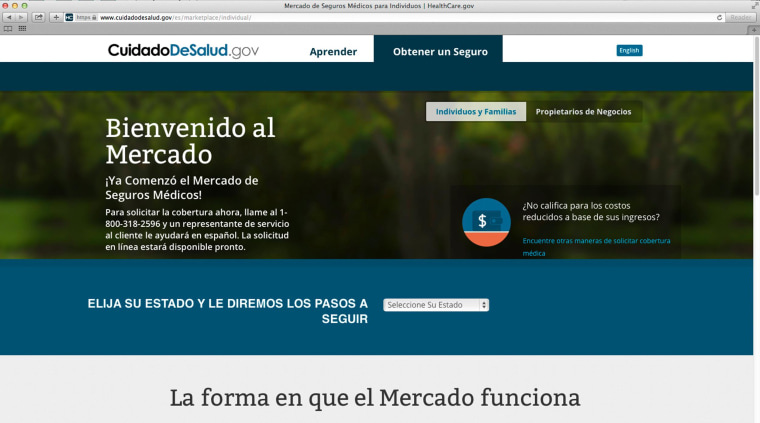 Image: The Department of Health and Human Services' web page for the Spanish language version HealthCare.gov