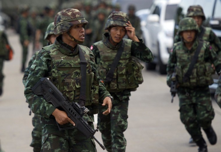 Image: Soldiers patrol in Bangkok on Thursday