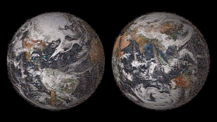 Here's the global view of NASA's 3.2 billion-pixel "Global Selfie" mosaic. The full-resolution picture, hosted by GigaPan, was made with 36,422 individual images that were posted to social media sites on or around Earth Day, April 22, 2014. 