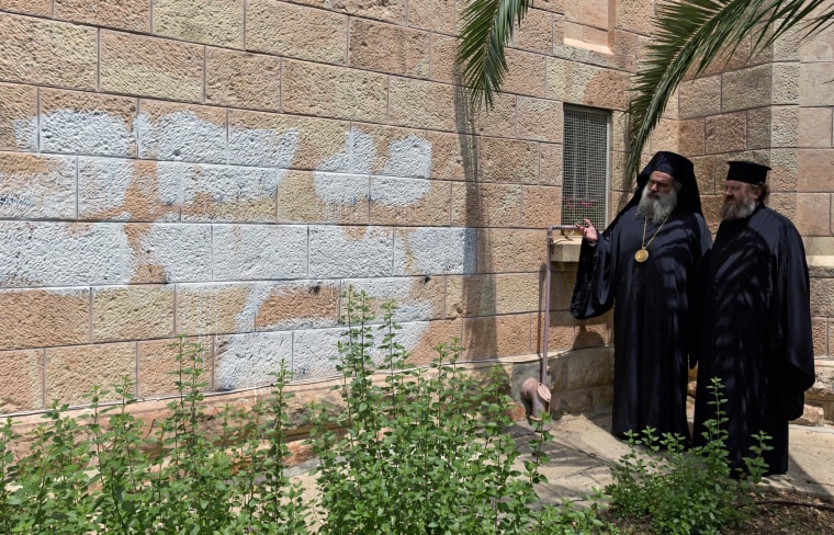 Image: Price tag graffiti hate on Romanian Church in Jerusalem before Pope Francis trip