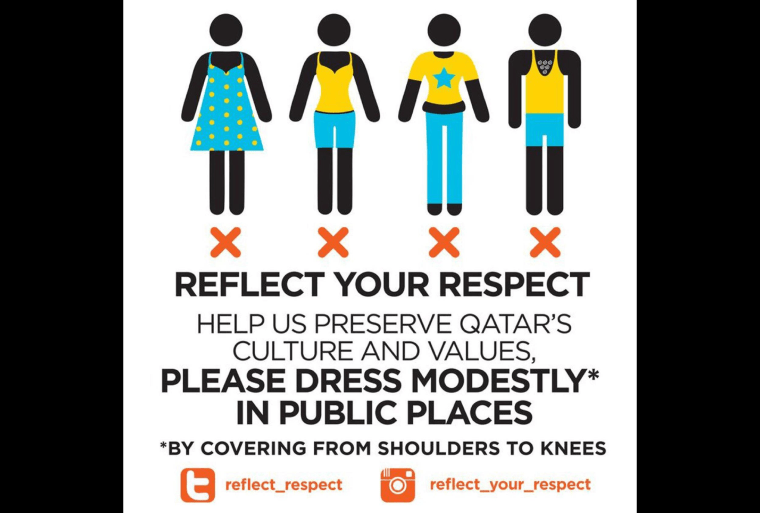 An image circulated as part of a Qatari campaign that asks tourists and residents to dress modesty in public places.