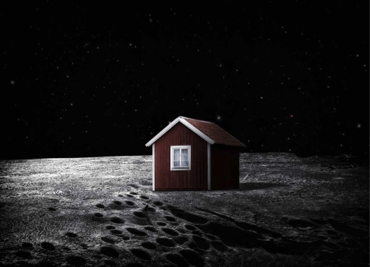 Image: Illustration of a red house on the moon