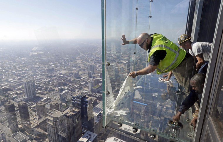 Image: Glazers replace protective coating at Willis Tower ledge