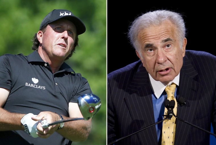 Image: A combination photo of golfer Phil Mickelson and billionaire activist-investor Carl Icahn