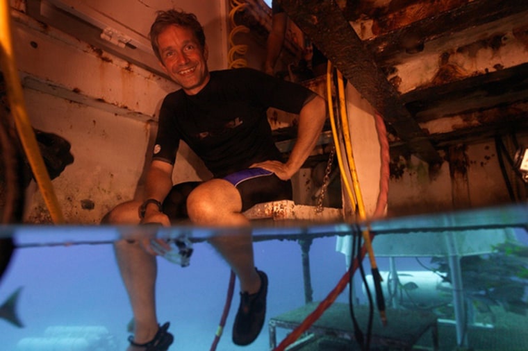 Image: Fabien Cousteau sits in the Aquarius habitat in the Florida Keys National Marine Sanctuary, Florida
