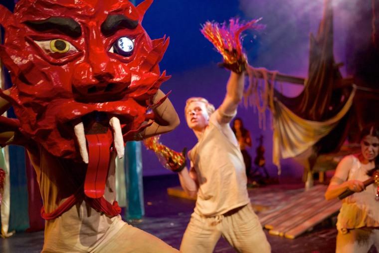 Image: A scene from the theater production “The Magic Rainforest: An Amazon Journey” at the Cara Mia Theater Co. in Dallas, Texas, May 2014.