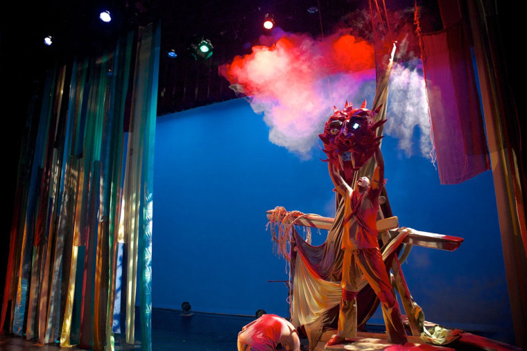 Image: A scene from the theater production “The Magic Rainforest: An Amazon Journey” at the Cara Mia Theater Co. in Dallas, Texas, May 2014