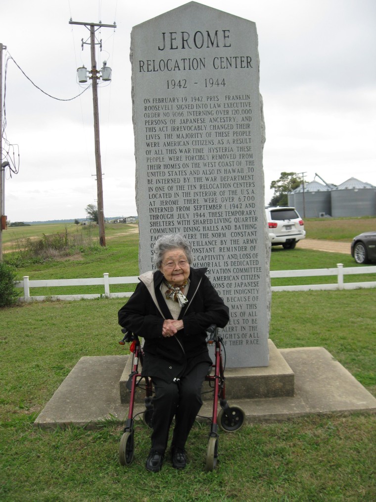 Mary Masako Kanase at the former site of the Jerome, Arkansas internment camp.