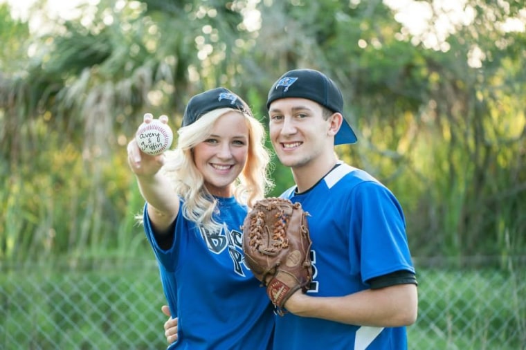 Griffin Furlong and his girlfriend, Avery McCall, pose for a senior portrait.