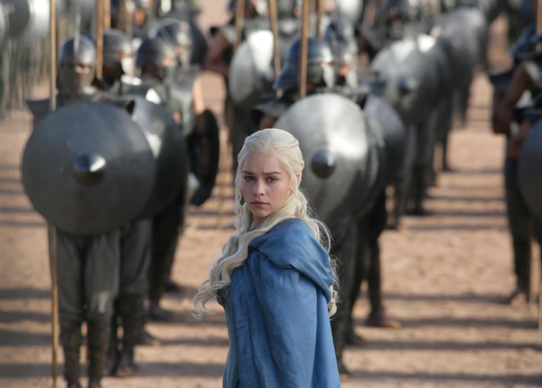 This publicity image released by HBO shows Emilia Clarke in a scene from \"Game of Thrones.\" The program was nominated for an Emmy Award for outstanding drama series on, Thursday July 18, 2013. Clarke was also nominated for best supporting actress. The Academy of Television Arts & Sciences' Emmy ceremony will be hosted by Neil Patrick Harris. It will air Sept. 22 on CBS.. (AP Photo/HBO, Keith Bernstein)