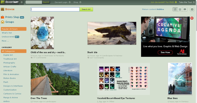 Image; deviantART homepage