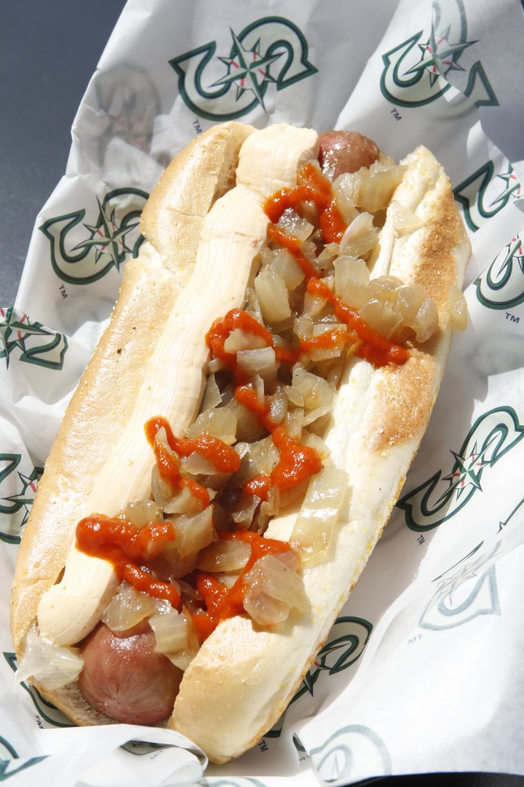 The Sriracha Seattle Dog created by Seattle Mariners Head Chef Dave Drekker.