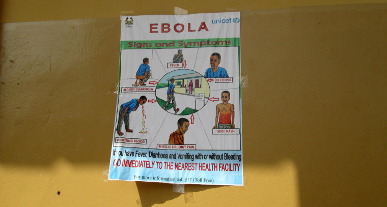 A poster used to educate health care workers in Sierra Leone about symptoms of Ebola virus.